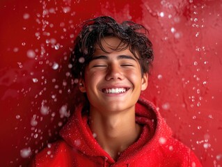 happy smiling asian man in a professional studio background