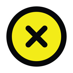 attention yellow black circle sign crossing x stop traffic warning caution isolated symbol logo hazard danger badge road mark vector flat design for website mobile isolated white Background