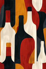 Red and white free form on a wine's silhouette, seamless pattern illustration