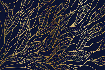 Vector abstract luxury golden wallpaper, wavy line art background, dynamic ribbons. Line design for interior design. 