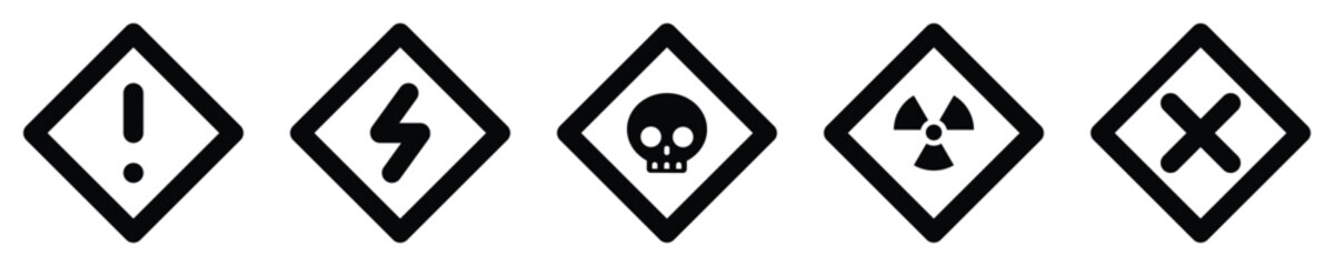 set attention sign warning electric alert radioactive crossing stop traffic symbol caution hazard danger badge road mark vector flat design for web mobile isolated white Background