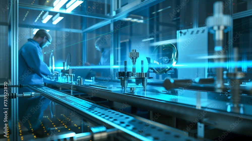 Poster scientist working with laser technology in modern laboratory. generative ai