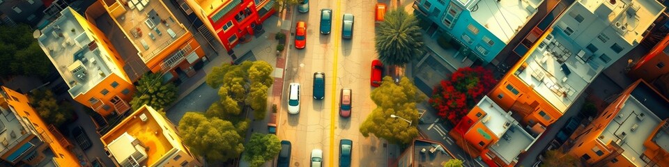Urban Landscape: Aerial View of City Streets and Roundabout. Generative ai - obrazy, fototapety, plakaty