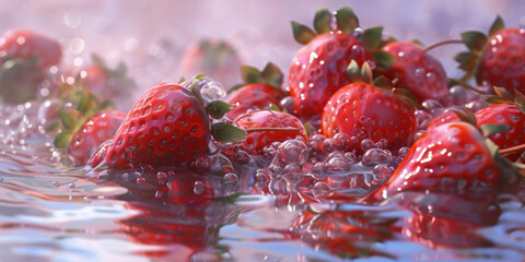 strawberries on surface water, generative AI
