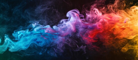 Colorful smoke from a vape on a black background.