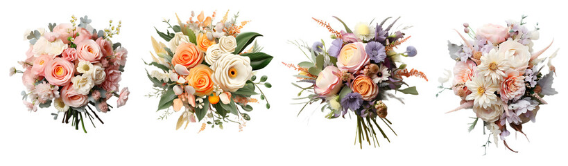 flowers, bouquets isolated on a transparent PNG background, white background , Generative Ai