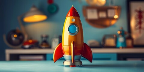 Symbolic toy rocket representing analytics, strategy, and innovation, Generative AI  - obrazy, fototapety, plakaty