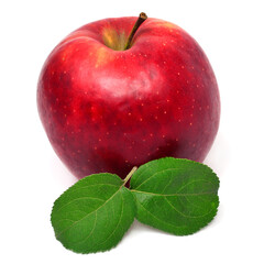 Apple red with leaves isolated on white background