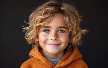 happy smiling caucasian kid portrait, professional studio background