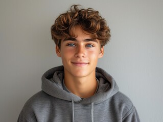 happy smiling caucasian man portrait, professional studio background