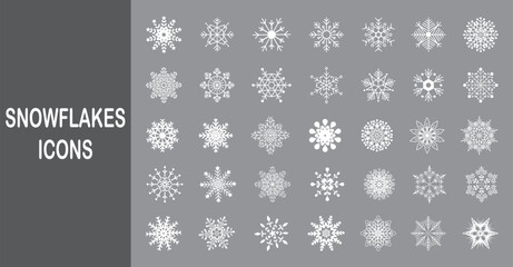 Snowflakes icons. White snowflake sign.