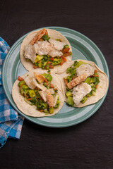 Mexican tacos Placeros with chicharron and guacamole.