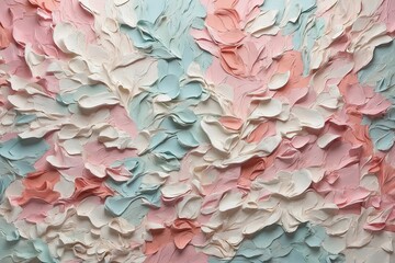 A modern art piece featuring a unique mix of light blue, pink, and light green tones, with a touch of white texture for added depth.