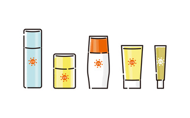 色々なタイプの日焼け止めのイラストセット