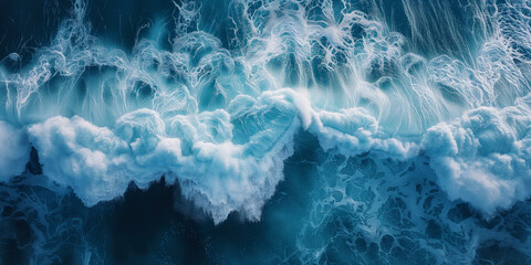 Obraz premium Aerial top view of the foamy waves.