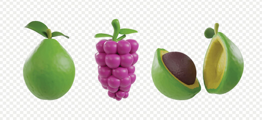 Tropical Fruits 3d icons clipart. Vegetables and fruits healthy 3d icons for homepage or UIUX.