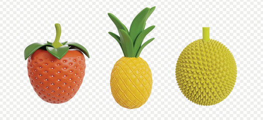 Tropical Fruits 3d icons clipart. Vegetables and fruits healthy 3d icons for homepage or UIUX.