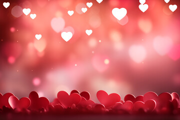 Valentine's day background with red hearts and bokeh lights - obrazy, fototapety, plakaty
