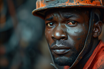 Fototapeta premium Close-up portrait of a construction worker looking at camera.