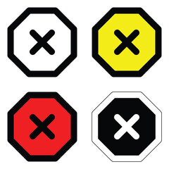 set octagon different colour sign attention crossing x stop traffic warning caution isolated symbol logo hazard danger badge road mark vector flat design for website mobile isolated white Background