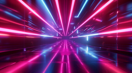 Naklejka na ściany i meble Light motion. Speed motion on the neon glowing road at dark. Speed motion on the road. Colored light streaks acceleration. Abstract illustration. Pink and Blue motion streaks.