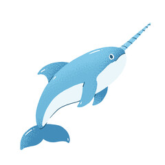 Narwhal Cartoon Ocean Mammals Flat Illustration