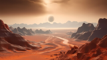 Naklejka premium Desert landscape, sand dunes with wavy pattern