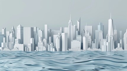3d rendered city skyline with water background vector illustration.