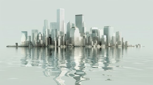 3d rendered city skyline with water background vector illustration.