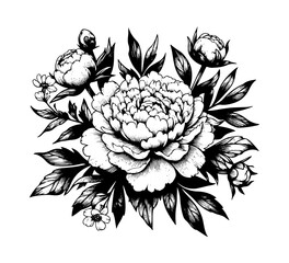 Peony Flower hand drawn marriage illustration vector