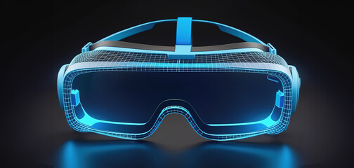 Fototapeta na wymiar blue Hologram wireframe of Virtual Reality glass headset Future Concept Simulation and connect technology.ai generated