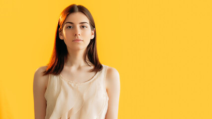 Female power. Confidence independence. Portrait of young beautiful serious calm casual successful...