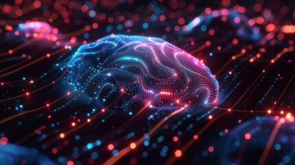 Futuristic AI brain logo, glowing neural networks intertwining, digital matrix background 