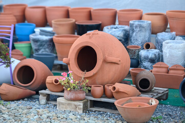 handmade clay jugs at the local market 2