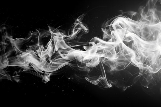 Overlay moving gray smoke particles background isolated on black background, smoke on black background