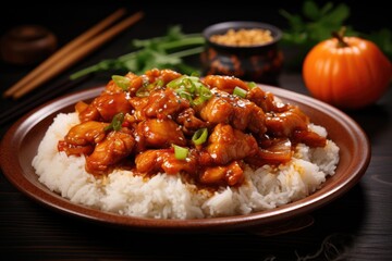 Sweet and sour pork with rice, Chinese cuisine