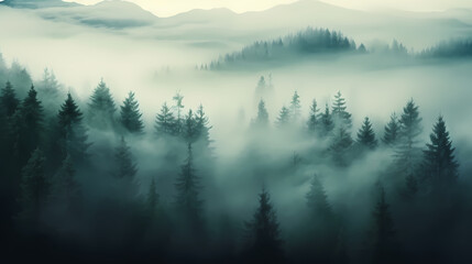 Lush green forest, vibrant green plants in the forest