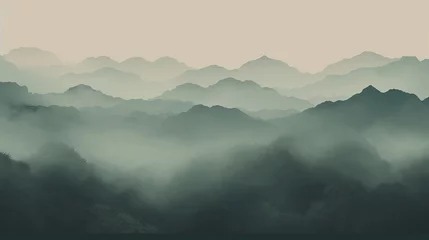 Wandcirkels aluminium fog over the mountains © Faisal