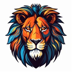 Colorful Lion - Flat Cartoon Logo Design Vector Illustration - Isolated on White Background