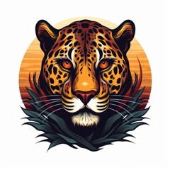 Jaguar / Panther - Flat Cartoon Logo Design Vector Illustration - Isolated on White Background