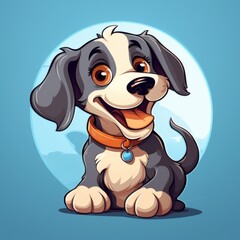 Cute Puppy - Flat Cartoon Logo Design Vector Illustration - Isolated on Blue Background