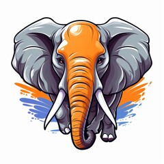 Elephant - Flat Cartoon Logo Design Vector Illustration - Isolated on White Background