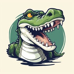 Retro Crocodile - Flat Cartoon Logo Design Vector Illustration - Isolated on White Background