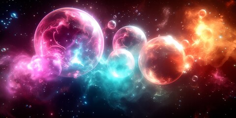 Colorful Space Bubbles in Cosmic Clouds Digital Art