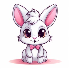 Cute Bunny - Flat Cartoon Logo Design Vector Illustration - Isolated on White Background