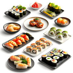 set of Japanese food, sushi on a plate with chopsticks
