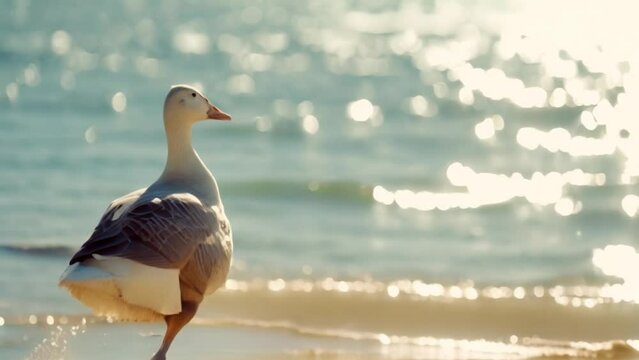 footage of a swan on the beach