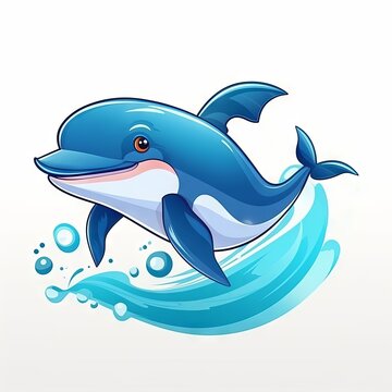Dolphin / Whale - Flat Cartoon Logo Design Vector Illustration - Isolated on White Background