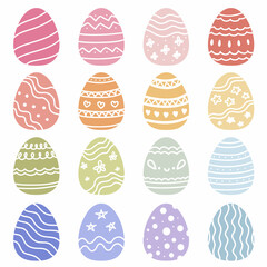 Cute vector illustration set of hand drawn easter eggs. Design elements for holiday cards. Easter pastel collection with different texture.