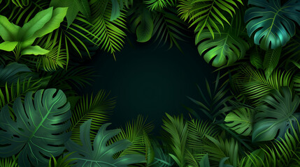 Tropical Paradise: Vibrant Leaves and Lush Greenery Envelop a Serene Background for Nature-Inspired Designs